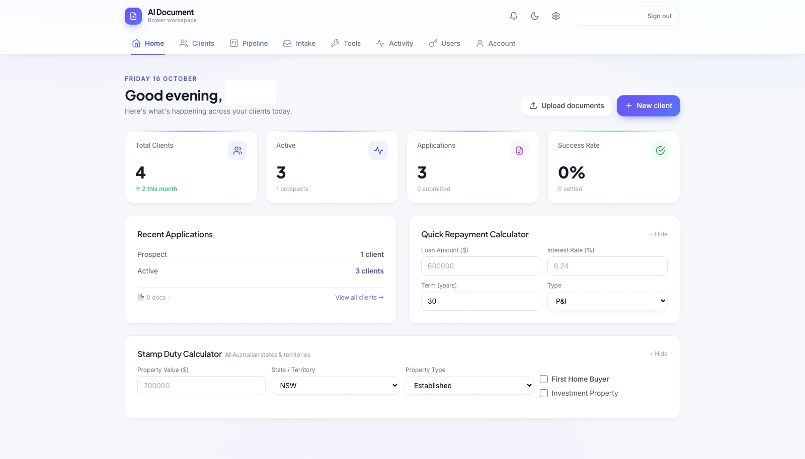 AI Document dashboard screenshot